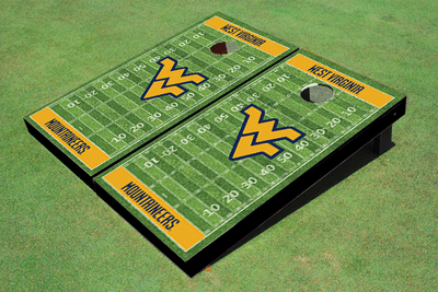 West Virginia University Gold Matching Football Field Custom Cornhole Boards