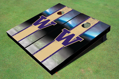 University Of Washington "W" Field Long Stripe Matching Gold Themed Cornhole Boards