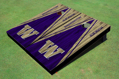 University Of Washington "W"  Purple and Gold Matching Wood Look Triangle Cornhole Boards University Of Washington "W"  Purple and Gold Matching Wood Look Triangle Cornhole Boards
