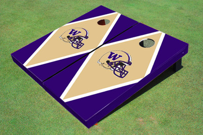 University Of Washington Helmet Gold and Purple Matching Diamond Cornhole Boards