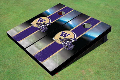 University Of Washington Helmet Field Long Stripe Matching Purple Themed Cornhole Boards