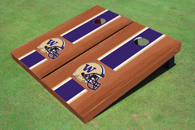 University Of Washington Helmet Purple Rosewood Matching Long Stripe Cornhole Boards