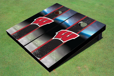 University of Wisconsin Field Long Stripe Matching Black Themed Cornhole Boards