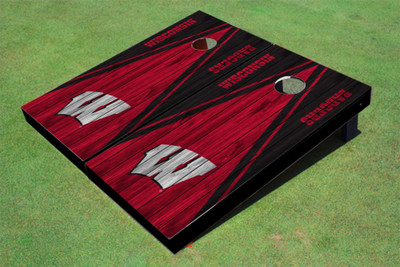 University of Wisconsin Red and Black Matching Wood Look Triangle Cornhole Boards