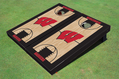 University of Wisconsin Black Matching Basketball Court Custom Cornhole Board