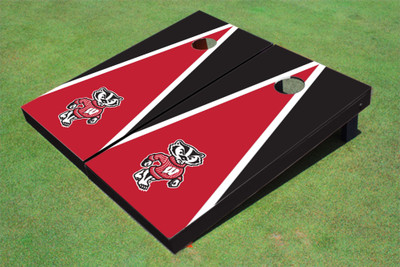 University of Wisconsin "Bucky" Red and Black Matching Triangle Cornhole Boards University of Wisconsin "Bucky" Red and Black Matching Triangle Cornhole Boards