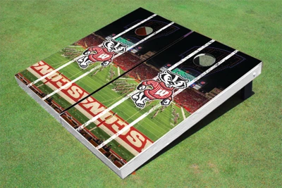 University of Wisconsin "Bucky" Stadium Long Stripe Themed Cornhole Boards