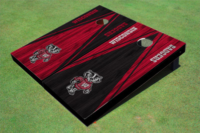 University of Wisconsin "Bucky" Alternating Wood Look Triangle Cornhole Boards University of Wisconsin "Bucky" Alternating Wood Look Triangle Cornhole Boards