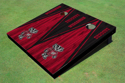 University of Wisconsin "Bucky" Red and Black Matching Wood Look Triangle Cornhole Boards University of Wisconsin "Bucky" Red and Black Matching Wood Look Triangle Cornhole Boards
