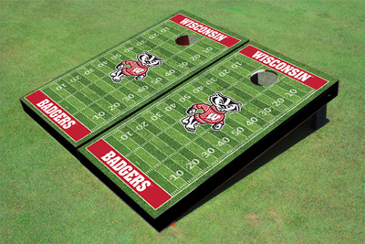 University of Wisconsin "Bucky" Red Matching Football Field Custom Cornhole Boards