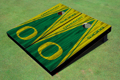 University of Oregon Hunter and Yellow Matching Wood Look Triangle Cornhole Boards University of Oregon Hunter and Yellow Matching Wood Look Triangle Cornhole Boards