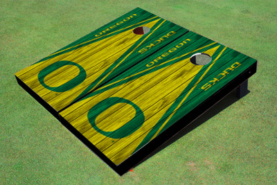 University of  Oregon Yellow and Hunter Matching Wood Look Triangle Cornhole Boards