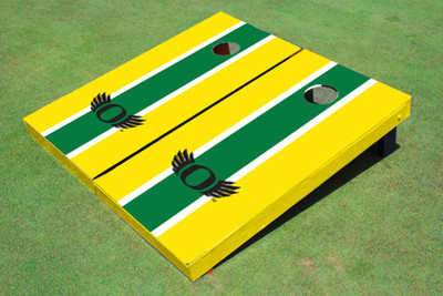 University of Oregon "Wings" Hunter and Yellow Matching Long Stripe Cornhole Boards University of Oregon "Wings" Hunter and Yellow Matching Long Stripe Cornhole Boards