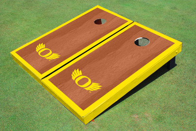 University of Oregon "Wings" Yellow Rosewood Matching Borders Cornhole Boards University of Oregon "Wings" Yellow Rosewood Matching Borders Cornhole Boards
