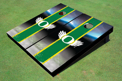 University of Oregon "Wings" Field Long Stripe Matching Hunter Themed Cornhole Boards