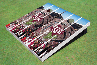 Texas A&M "State Outline" Stadium Long Strip Themed Cornhole Boards Texas A&M "State Outline" Stadium Long Strip Themed Cornhole Boards