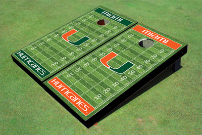 University Of Miami Alternating Football Field Custom Cornhole Boards