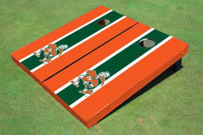 University Of Miami "Sebastian The Ibis" Hunter And Orange Matching Long Stripe Cornhole Boards