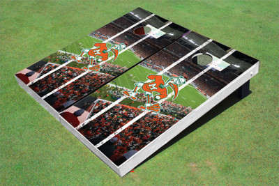 University Of Miami "Sebastian The Ibis" Stadium Long Stripe Themed Cornhole Boards