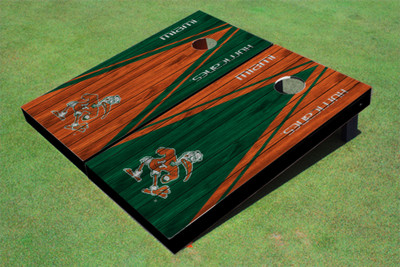 University Of Miami "Sebastian The Ibis" Alternating Wood Look Triangle Cornhole Boards University Of Miami "Sebastian The Ibis" Alternating Wood Look Triangle Cornhole Boards