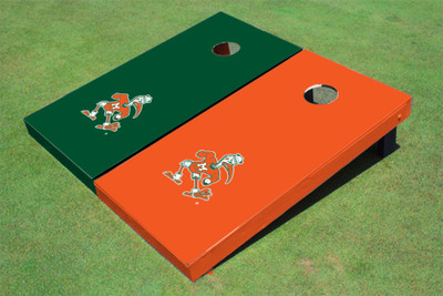 University Of Miami "Sebastian The Ibis" Alternating Solid Cornhole Boards University Of Miami "Sebastian The Ibis" Alternating Solid Cornhole Boards