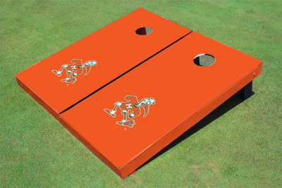 University Of Miami "Sebastian The Ibis" Orange Matching Solid Cornhole Boards