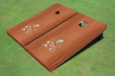 University Of Miami "Sebastian The Ibis" Solid Rosewood Cornhole Boards