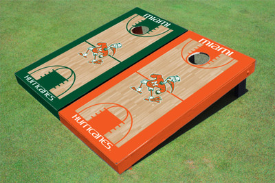 University Of Miami "Sebastian The Ibis" Alternating Basketball Court Custom Cornhole Boards