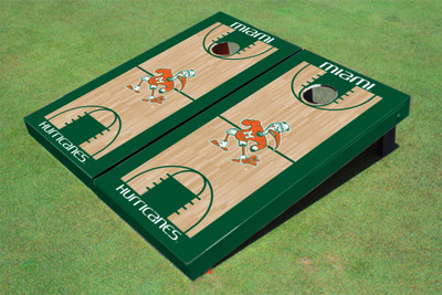 University Of Miami "Sebastian The Ibis" Hunter Matching Basketball Court Custom Cornhole Boards University Of Miami "Sebastian The Ibis" Hunter Matching Basketball Court Custom Cornhole Boards