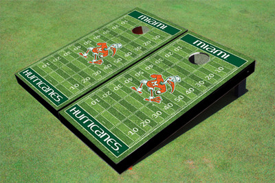 University Of Miami "Sebastian The Ibis" Hunter Matching Football Field Custom Cornhole Boards