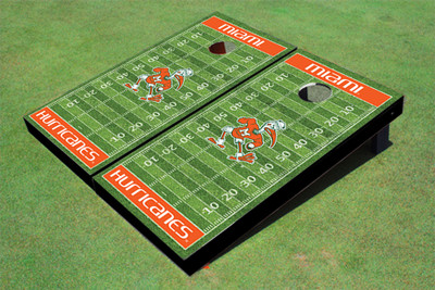 University Of Miami "Sebastian The Ibis" Orange Matching Football Field Custom Cornhole Boards