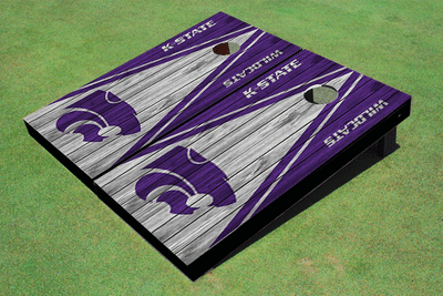 Kansas State University Wildcats White and Purple Matching Wood Look Triangle Cornhole Boards