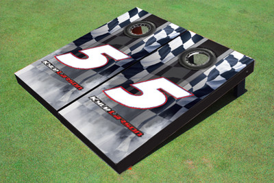 Kyle Larson #5 Full Checkered Flag Long Stripe Cornhole Boards Kyle Larson #5 Full Checkered Flag Long Stripe Cornhole Boards