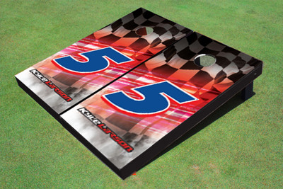 Kyle Larson #5 Red Full Checkered Flag Cornhole Boards Kyle Larson #5 Red Full Checkered Flag Cornhole Boards