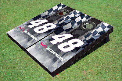 Alex Bowman #48 Full Checkered Flag Long Stripe Cornhole Boards Alex Bowman #48 Full Checkered Flag Long Stripe Cornhole Boards