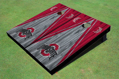 Ohio State University Gray and Red Matching Wood Look Triangle Cornhole Boards