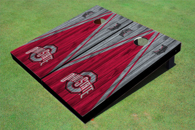 Ohio State University Red and Gray Matching Wood Look Triangle Cornhole Boards Ohio State University Red and Gray Matching Wood Look Triangle Cornhole Boards