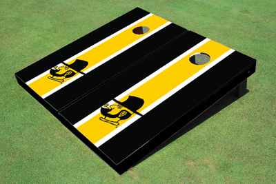 Appalachian State University "Yosef" Yellow And Black Matching Long Stripe Cornhole Boards Appalachian State University "Yosef" Yellow And Black Matching Long Stripe Cornhole Boards