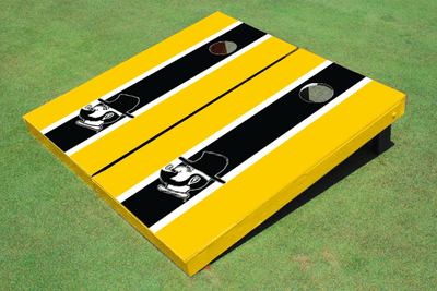 Appalachian State University "Yosef" Black And Yellow Matching Long Stripe Cornhole Boards Appalachian State University "Yosef" Black And Yellow Matching Long Stripe Cornhole Boards