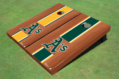Oakland Athletics A's Rosewood Alternating Long Stripe Cornhole Boards