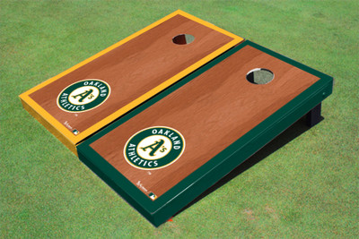 Oakland Athletics Circle Logo Rosewood Alternating Border Cornhole Boards