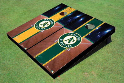 Oakland Athletics Circle Logo Field Long Stripe Alternating Themed Cornhole Boards