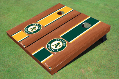 Oakland Athletics Circle Logo Rosewood Alternating Long Stripe Cornhole Boards