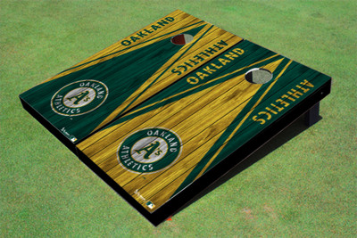 Oakland Athletics Circle Logo Alternating Wood Look Triangle Cornhole Boards