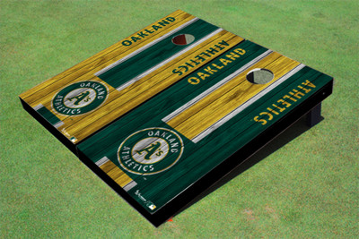 Oakland Athletics Circle Logo Alternating Wood Look Long Stripe Cornhole Board