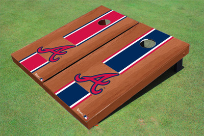 Atlanta Braves A Rosewood Alternating Long Stripe Cornhole Boards