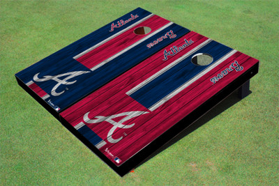 Atlanta Braves A Alternating Wood Look Long Stripe Custom Cornhole Boards