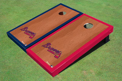 Atlanta Braves Hatchet Rosewood Alternating Border Cornhole Boards