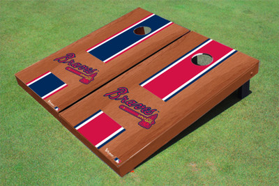 Atlanta Braves Hatchet Rosewood Alternating Long Stripe Cornhole Boards