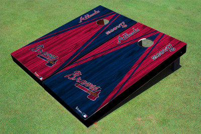 Atlanta Braves Hatchet Alternating Wood Look Triangle Cornhole Boards